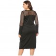 Autumn and winter new large size women's fat mm long-sleeved dress dress mesh perspective split bottoming skirt