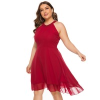 Fat mm large size women's dress hanging neck sleeveless chiffon dress skirt