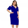 Summer new large size women's dress elastic suspenders V-neck solid color skirt