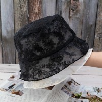Lace mesh transparent fisherman hat female Korean version of the wild tide thin section flower hollow bucket hat sun protection sun hat