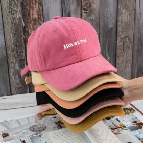 Cap female pink wild tide hat letter embroidery fashion show face small baseball cap tide