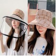 Spring and summer cotton and linen Scottish grid children's hat outdoor sunscreen transparent transparent anti-foam fisherman hat