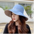 Embroidered letters simple fashion sun hat female summer new style double-sided anti-UV fisherman hat