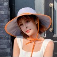 Women's outdoor sunscreen sunscreen fabric sun hat literary big brim hat summer new wild strap fisherman hat