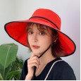 Women's outdoor sunscreen sunscreen fabric sun hat literary big brim hat summer new wild strap fisherman hat