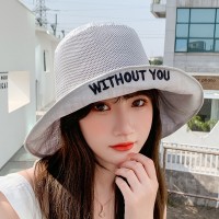 Letter embroidery fisherman hat female collapsible shade wide eaves spring and summer double-sided flip cornice basin hat hat