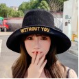 Letter embroidery fisherman hat female collapsible shade wide eaves spring and summer double-sided flip cornice basin hat hat