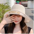 Letter embroidery fisherman hat female collapsible shade wide eaves spring and summer double-sided flip cornice basin hat hat