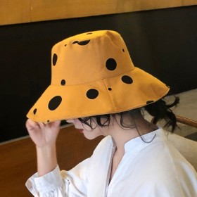 Sun hat female new polka dot cotton and linen double-sided wear fisherman hat summer sun protection big hat folding basin hat