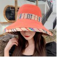 New style hat spring and summer female super large eaves fisherman hat contrast color lattice sun hat double-sided with sun hat travel