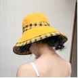 Summer new lattice double-sided wear small fresh fisherman hat female outdoor shade UV cloth hat