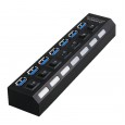 Practical desktop usb3.0 hub one minute seven port splitter independent switch with light usb plug extension connector