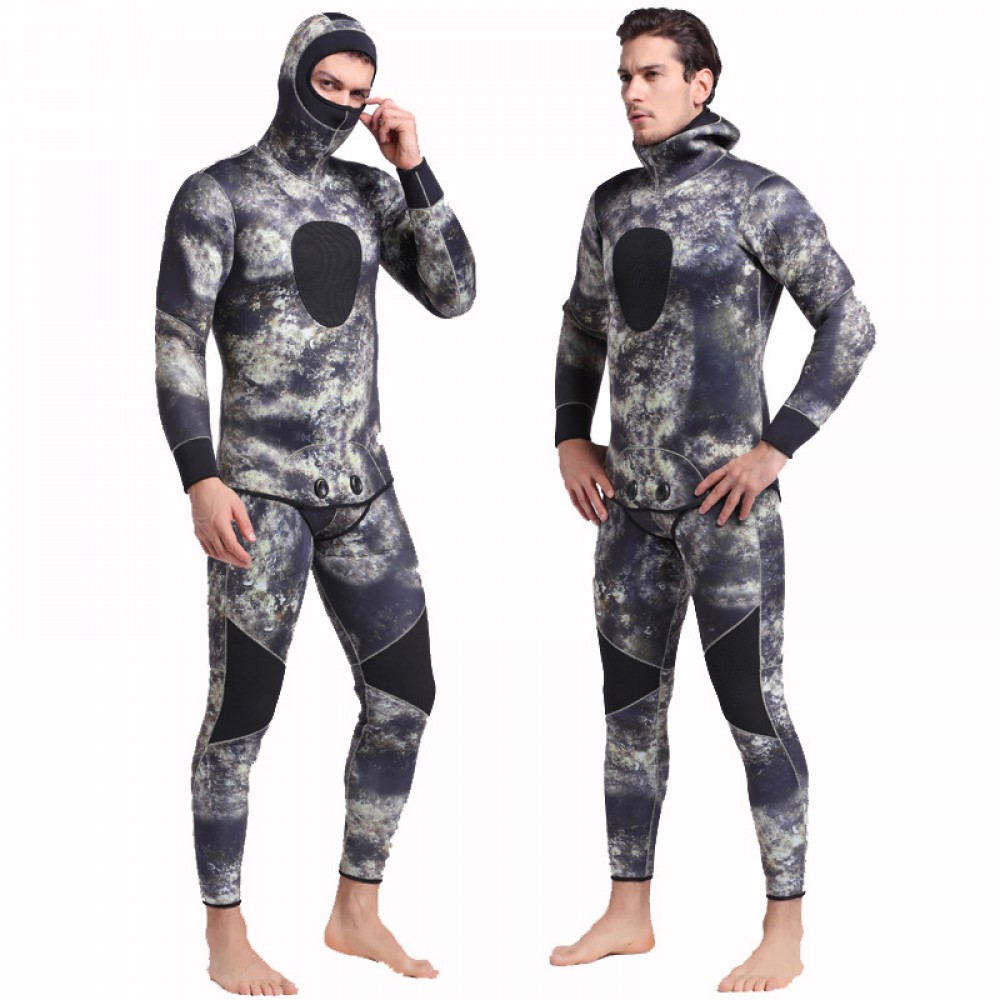 5MM diving suit camouflage warm long-sleeved one-piece swimsuit two-piece thickened male jellyfish suit fishing suit