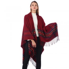 Ms. Thickened Color Strips Imitation Cashmere Jacquard Shawl Dual-purpose Office Warm Hooded Cape