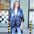 Autumn and winter new front and back wear printed imitation cashmere ethnic fringed cape cloak