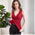 Plus size V-neck thermal vest female belt chest pad plus velvet thick fat lace vest slim bottoming underwear