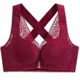 New product front buckle no steel ring large size bra lace cross beautiful back underwear women gathered adjustable thin bra