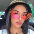 Fashionable triangle cat eye flame sunglasses female tide super cool big frame sunglasses street shot concave shape glasses S9052