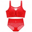 New lace-free steel ring sexy large size bra set thin section fat mm gather adjustment type underwear