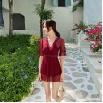 New one-piece swimsuit female fashion solid color was thin seaside beach resort hot spring swimsuit