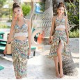 National style swimwear female new style gathered conservative split bikini three-piece hot spring swimsuit