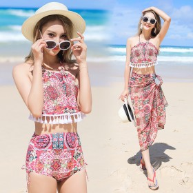National wind swimsuit female new split cover belly conservative thin bikini three-piece spa resort swimsuit