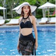 Swimsuit female fashion national style sexy high waist split bikini three-piece set was thin hot spring swimsuit