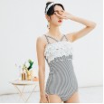 One-piece swimsuit female new fashion sexy cover belly small chest gather lace lace triangle one-piece swimsuit