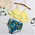 New split high waist boxer shorts swimsuit two-piece suit cute thin sexy small fresh hot spring bikini swimsuit