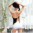 New ladies swimwear sexy small fresh one-shoulder slim slimming backless stitching triangle one-piece hot spring swimsuit