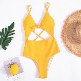 monokini swimsuit one-piece new solid color knotted bikini on the chest
