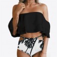 New double-layer ruffled swimsuit printed shorts one-shoulder swimsuit