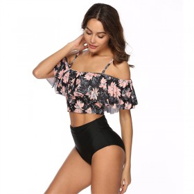 New swimsuit lotus leaf multicolor printed high waist lotus leaf bikini women