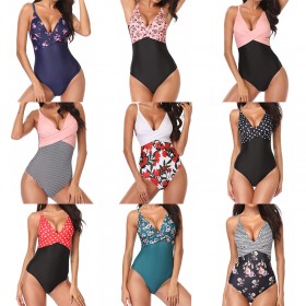 New one-piece swimsuit plus size 2XL wave dot printing one-piece swimsuit female