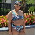 New bikini swimsuit single shoulder strap hair band print female swimsuit