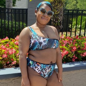 New bikini swimsuit single shoulder strap hair band print female swimsuit