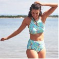 New bikini swimsuit cross-neck lace-up printed female swimsuit