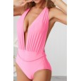 New one-piece swimsuit solid color leak back one-piece swimsuit women