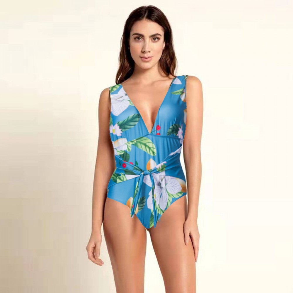 New one-piece swimsuit deep V one-piece printed swimsuit