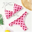 New bikini wave dot print cross neck lace up swimsuit women