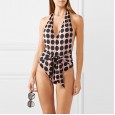 New swimsuit one-piece big wave dot print belly tie knotted swimsuit bikini