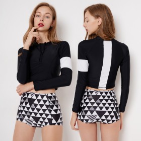 Split long-sleeved surfing suit female swimsuit hot spring swimsuit 9063