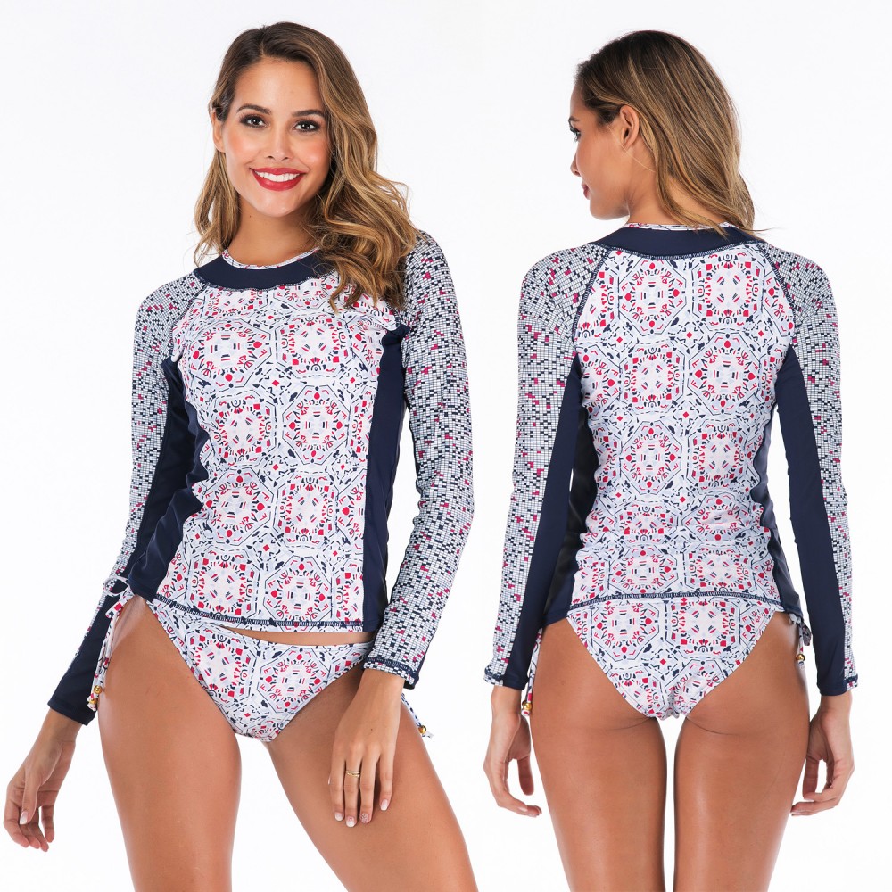 Split long-sleeved surfing suit sunscreen female swimsuit hot spring diving suit swimsuit 6601