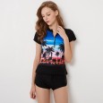 Split boxer short-sleeved female swimsuit XL was thin hot spring swimsuit 9087