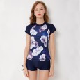 Split flat angle short-sleeved women's swimwear XL was thin hot spring swimsuit 9080
