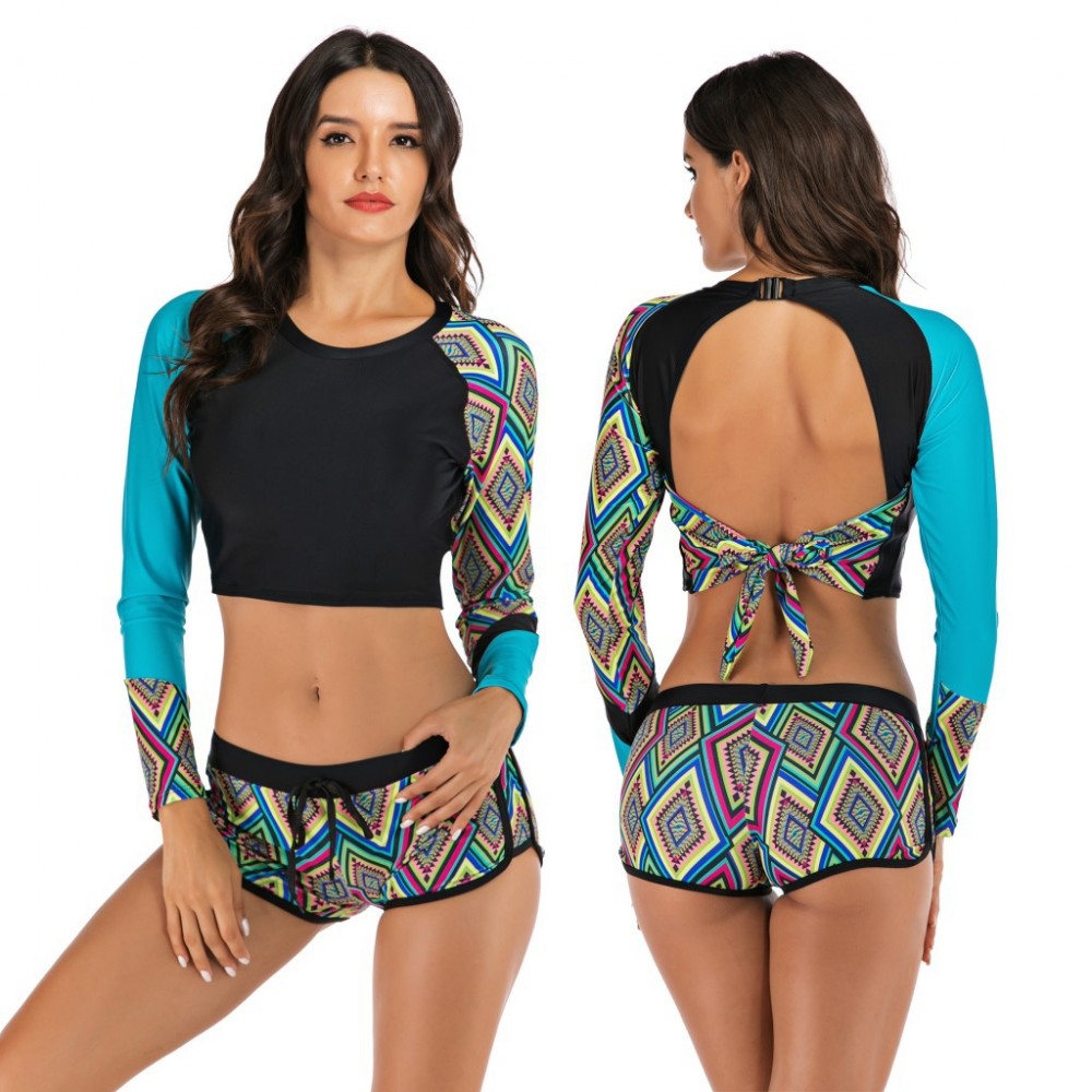 Split long-sleeved surf suit suit sunscreen female swimsuit hot spring diving suit swimsuit 7750