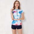 Split flat-angle short-sleeved female swimsuit XL was thin hot spring swimsuit 9086