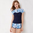 Split boxer short-sleeved female swimsuit XL was thin hot spring swimsuit 9084