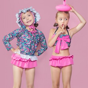 Baby girl cute hot spring split swimsuit long sleeve sunscreen with swimming cap diving suit swimsuit 33