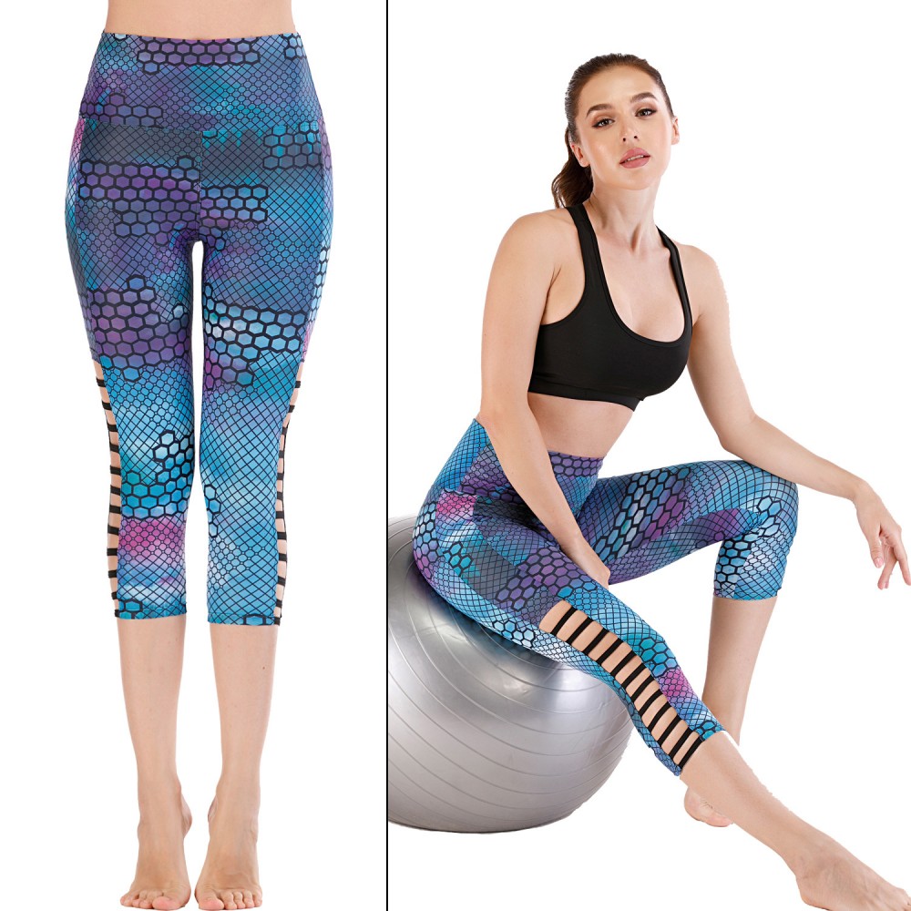 Running tight eight-point shorts yoga pants sports fitness pants female printed leggings 042